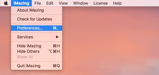 Menu bar with preferences selected